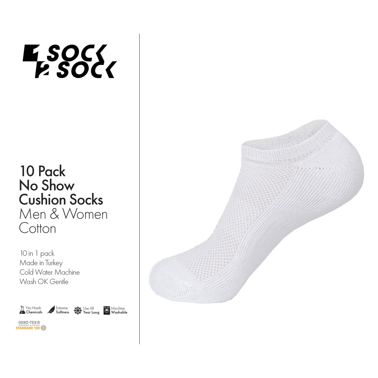 10 PACK NO SHOW CUSHION SOCKS WHITE