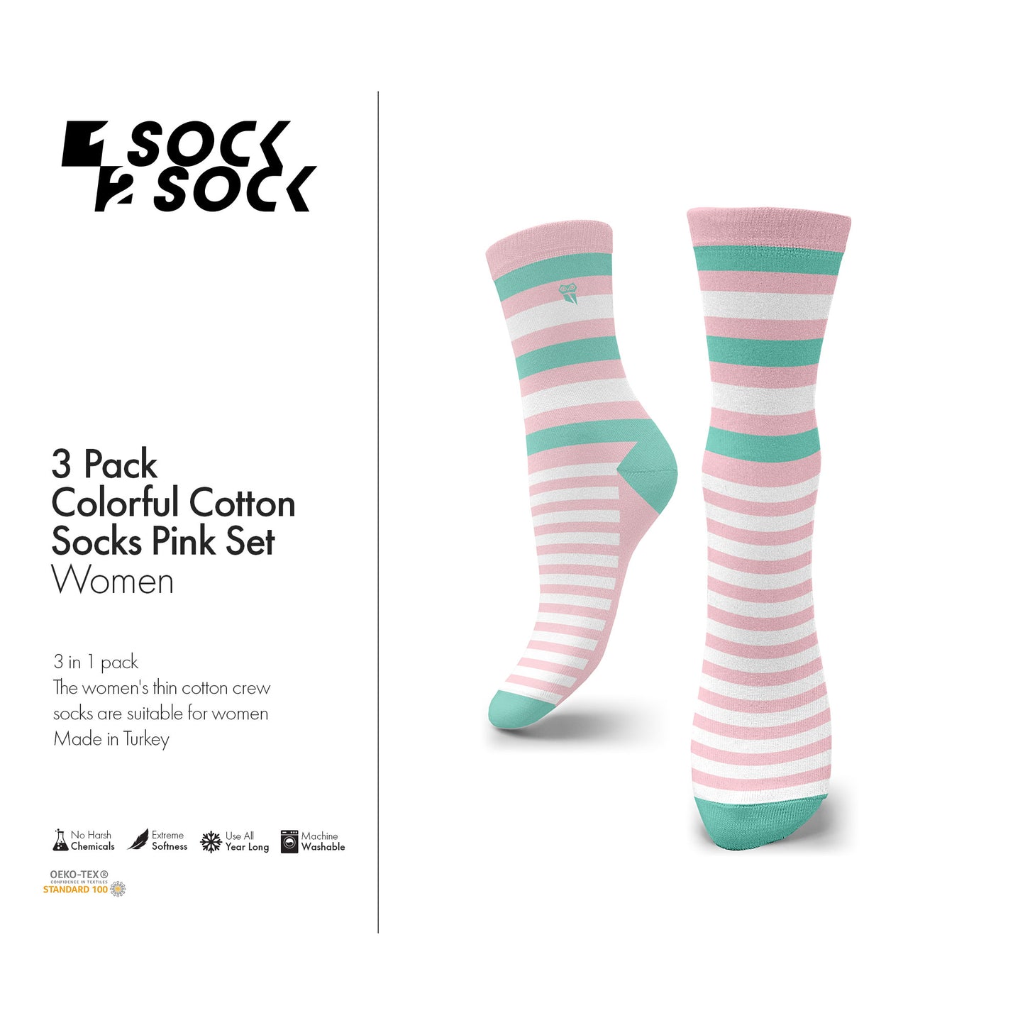 3 PACK COLORFUL COTTON SOCKS PINK SET