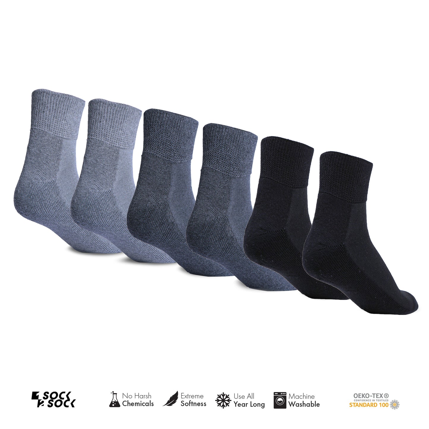 6 PACK DIABETIC QUARTER SOCKS FOR MEN AND WOMEN GREY