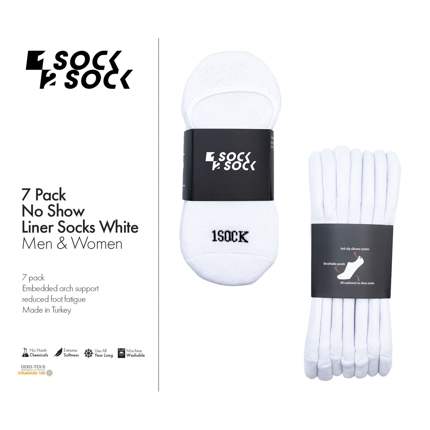 7 PACK NO SHOW LINER SOCKS WHITE