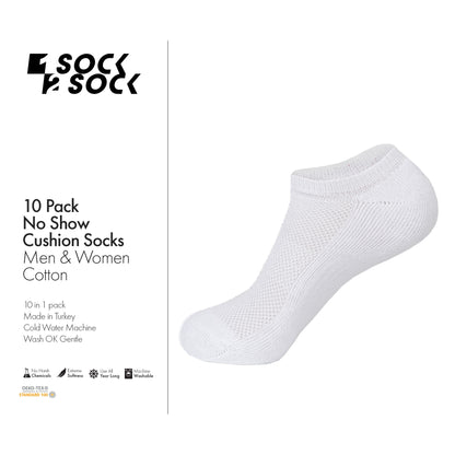 10 PACK NO SHOW CUSHION SOCKS WHITE