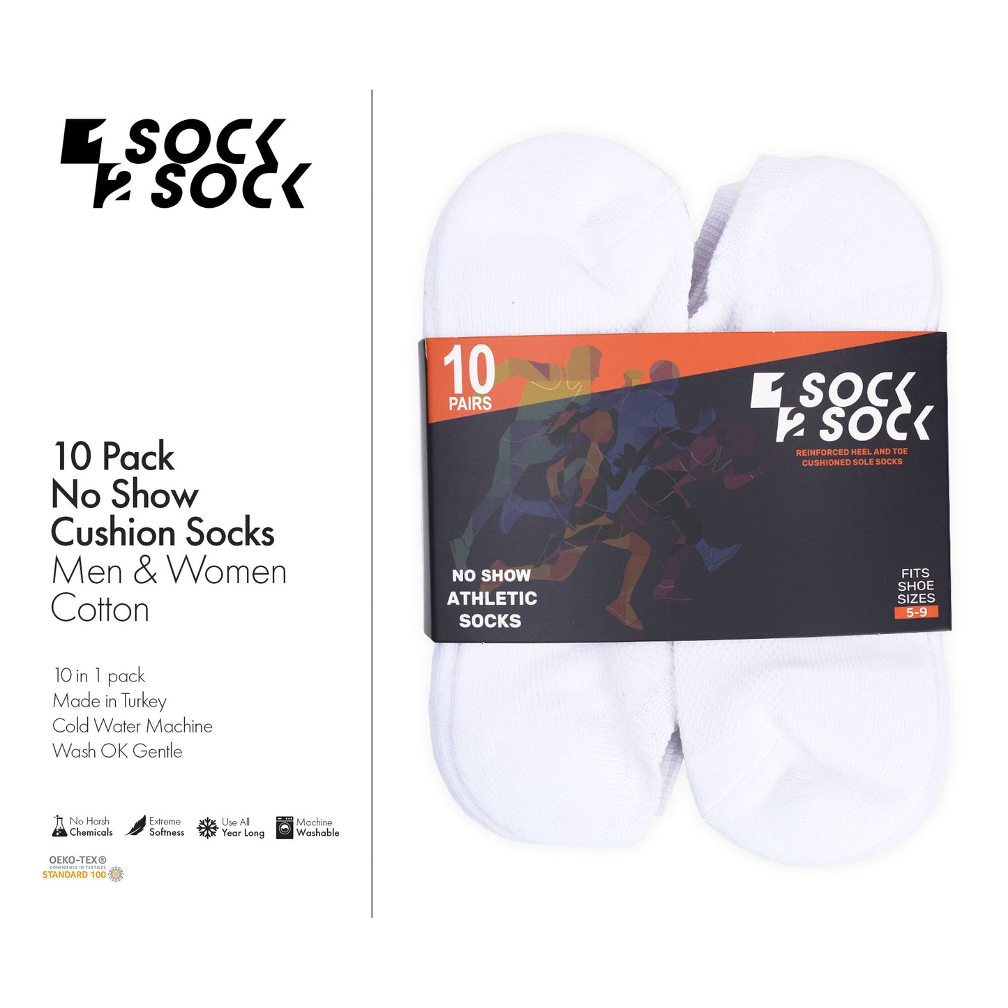 10 PACK NO SHOW CUSHION SOCKS WHITE