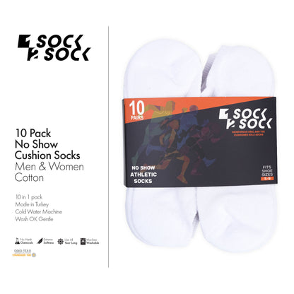 10 PACK NO SHOW CUSHION SOCKS WHITE