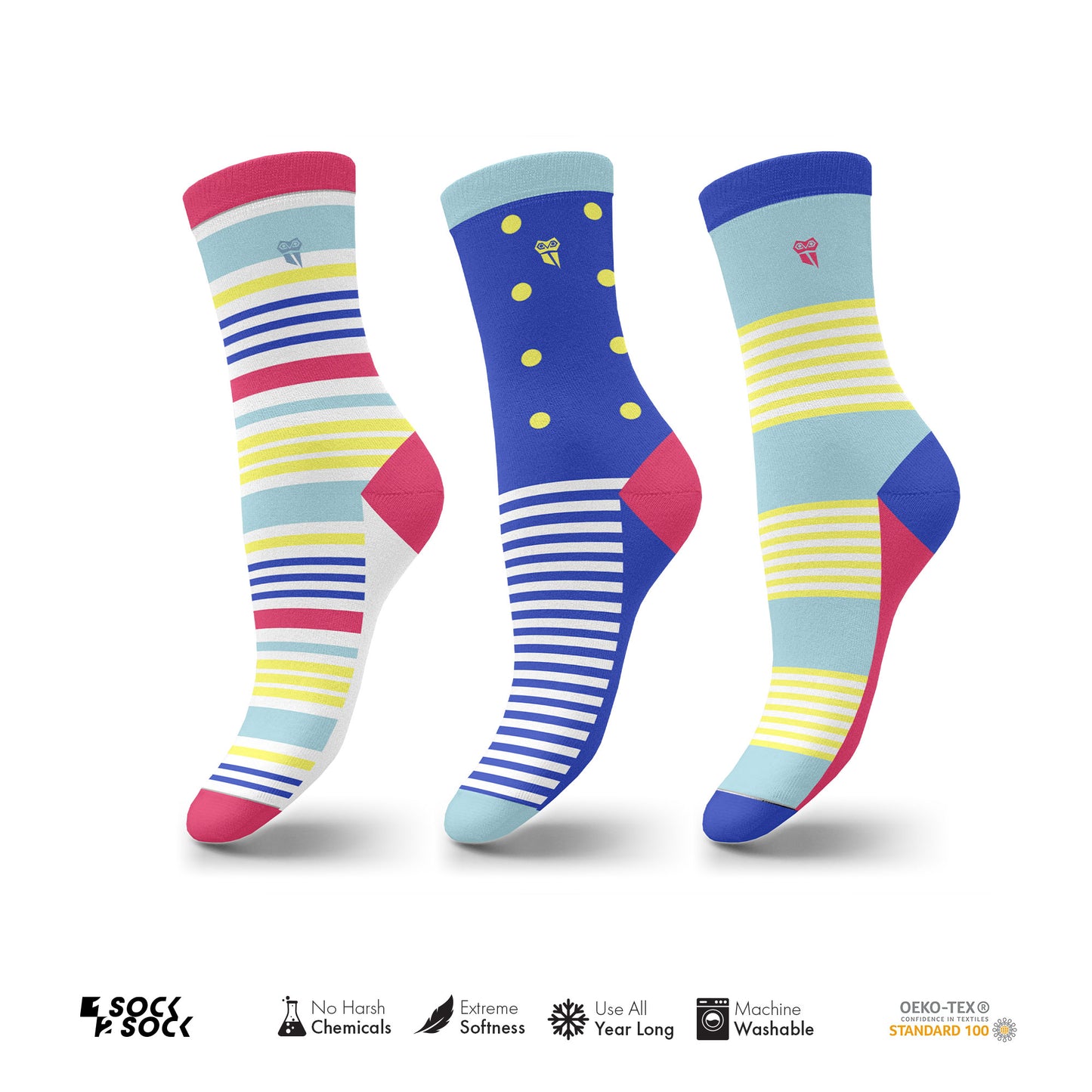 3 PACK COLORFUL COTTON SOCKS BLUE YELLOW SET