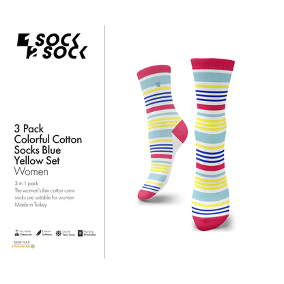 3 PACK COLORFUL COTTON SOCKS BLUE YELLOW SET
