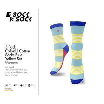 3 PACK COLORFUL COTTON SOCKS BLUE YELLOW SET