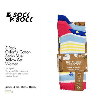 3 PACK COLORFUL COTTON SOCKS BLUE YELLOW SET