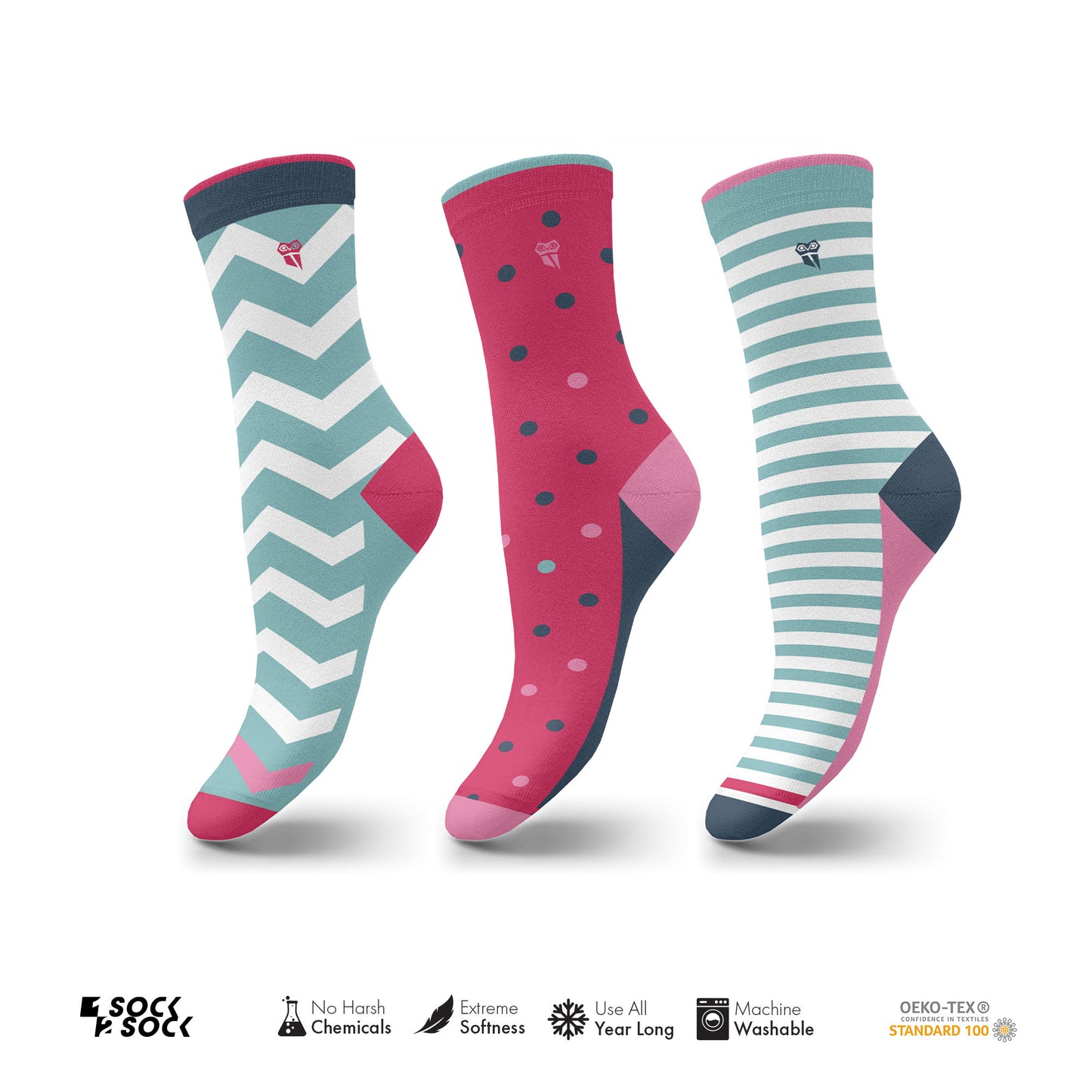 3 PACK COLORFUL COTTON SOCKS PINK BLUE SET