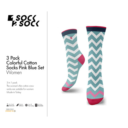 3 PACK COLORFUL COTTON SOCKS PINK BLUE SET