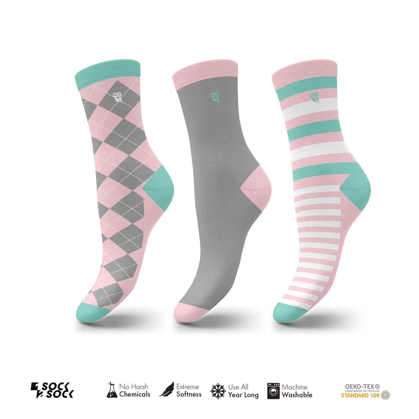 3 PACK COLORFUL COTTON SOCKS PINK SET