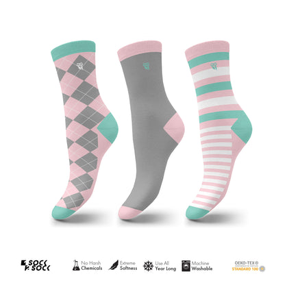 3 PACK COLORFUL COTTON SOCKS PINK SET