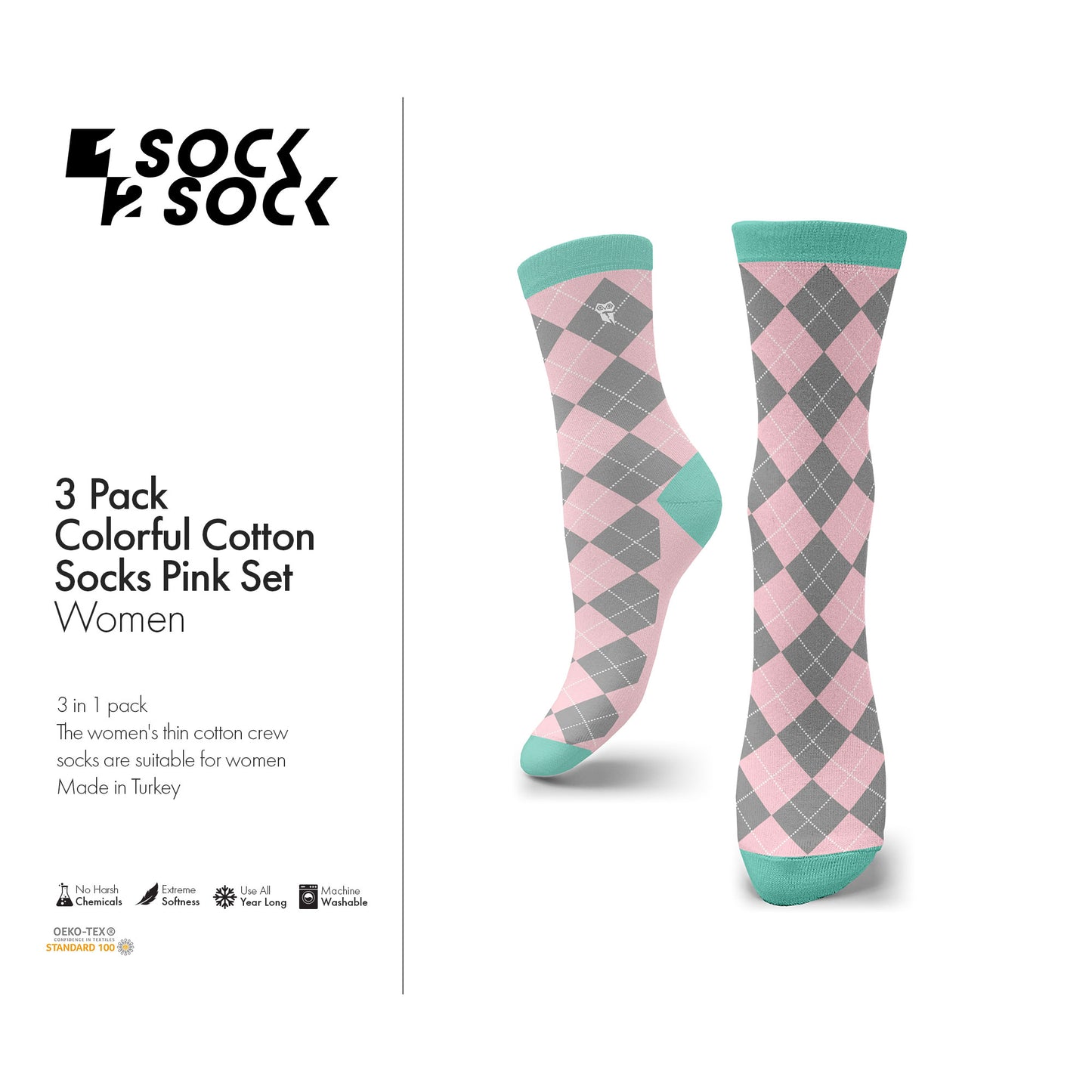 3 PACK COLORFUL COTTON SOCKS PINK SET