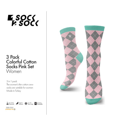 3 PACK COLORFUL COTTON SOCKS PINK SET