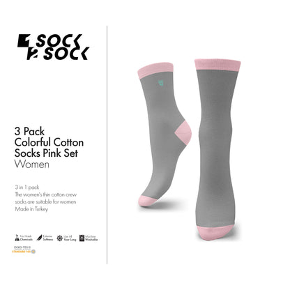 3 PACK COLORFUL COTTON SOCKS PINK SET