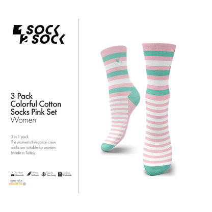 3 PACK COLORFUL COTTON SOCKS PINK SET