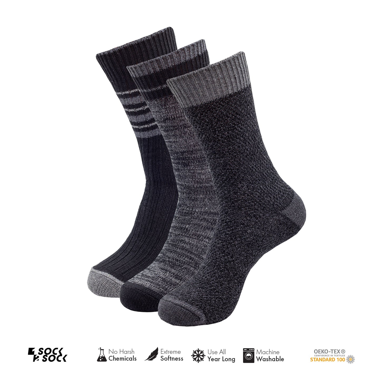 3 PACK COMFORT BOOT SOCKS BLACK