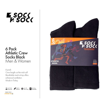 6 PACK ATHLETIC CREW SOCKS BLACK