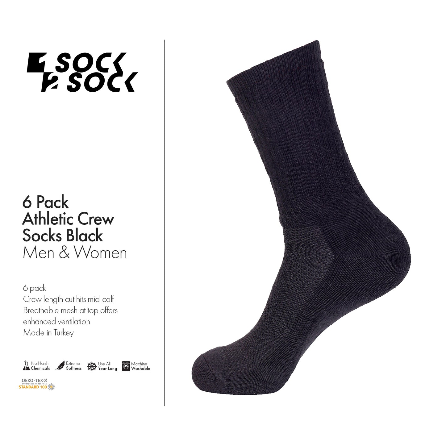 6 PACK ATHLETIC CREW SOCKS BLACK
