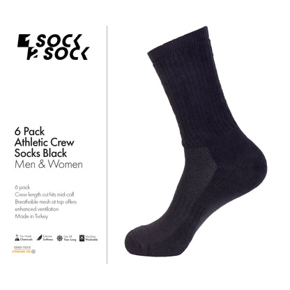 6 PACK ATHLETIC CREW SOCKS BLACK