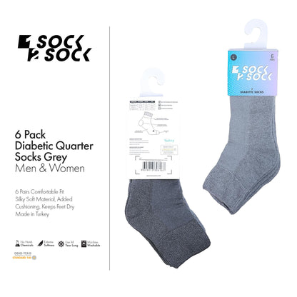6 PACK DIABETIC QUARTER SOCKS FOR MEN AND WOMEN GREY