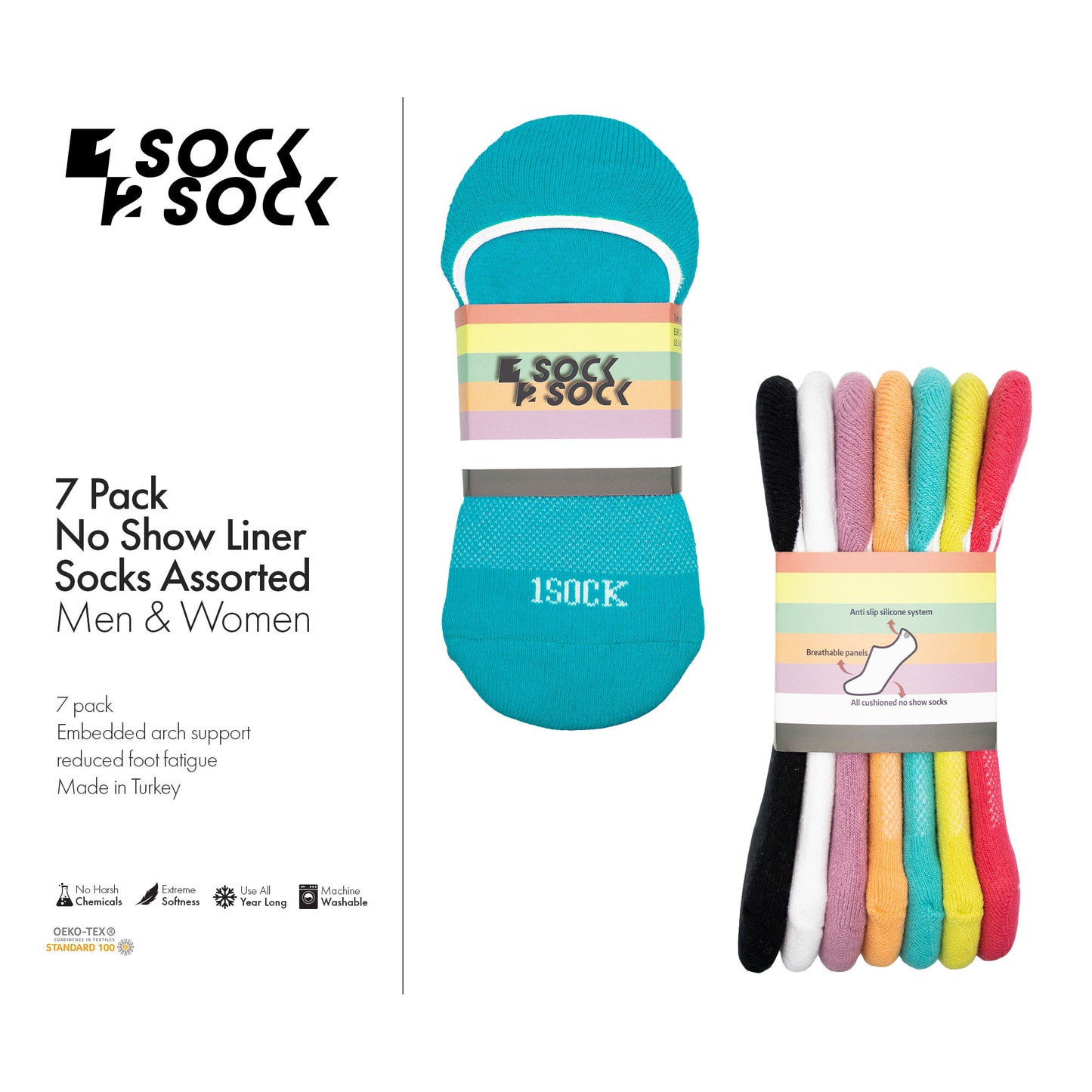 7 PACK NO SHOW LINER SOCKS ASSORTED