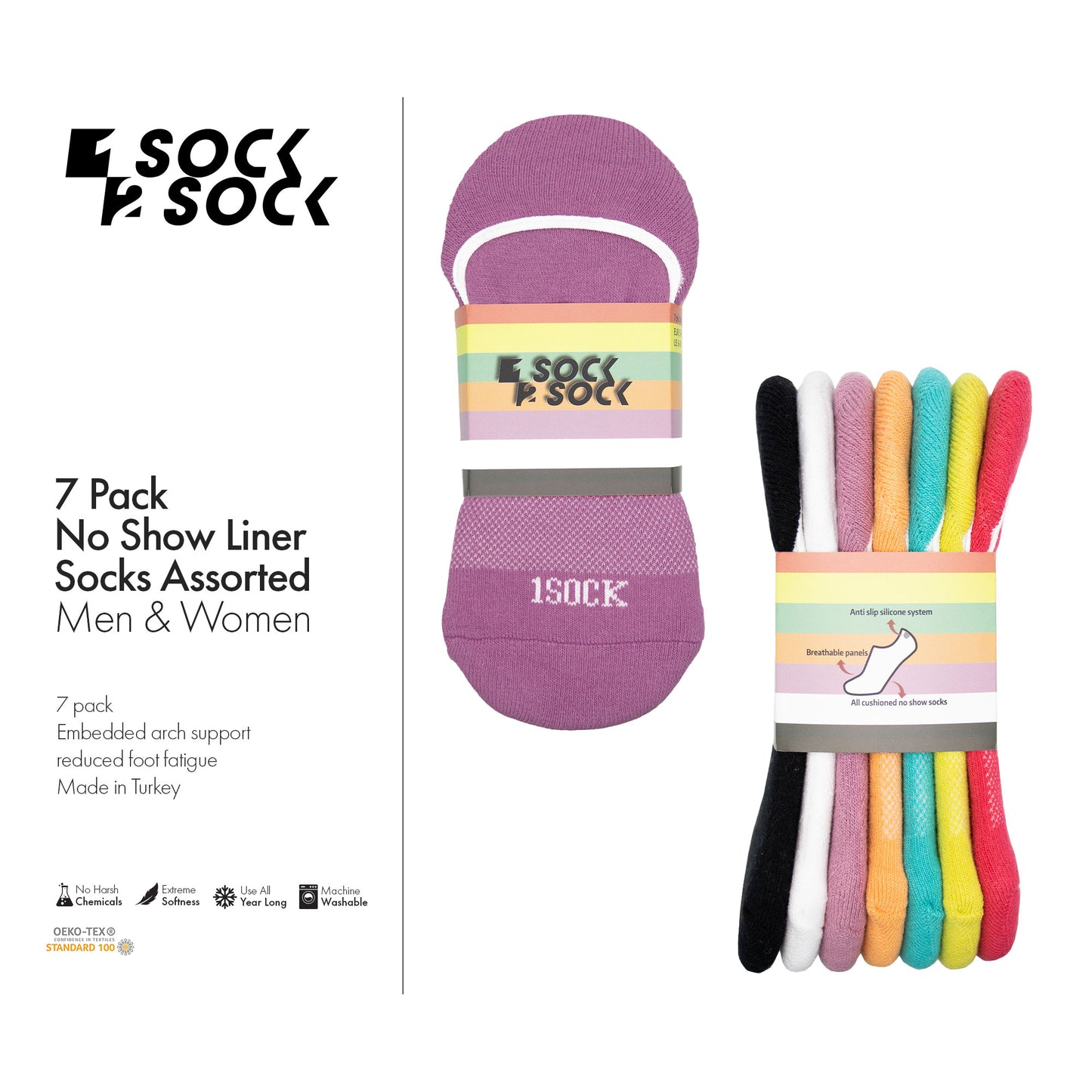 7 PACK NO SHOW LINER SOCKS ASSORTED