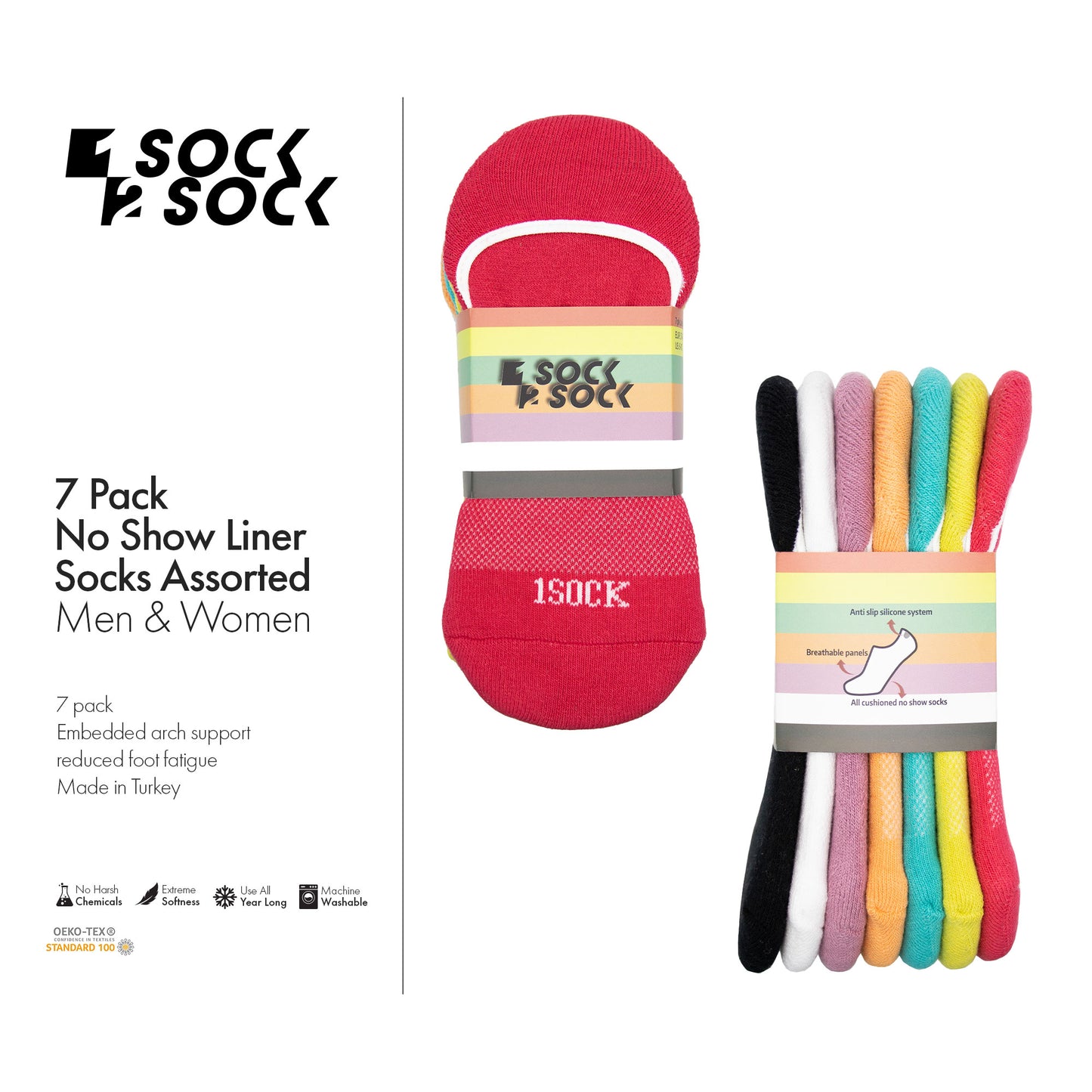 7 PACK NO SHOW LINER SOCKS ASSORTED