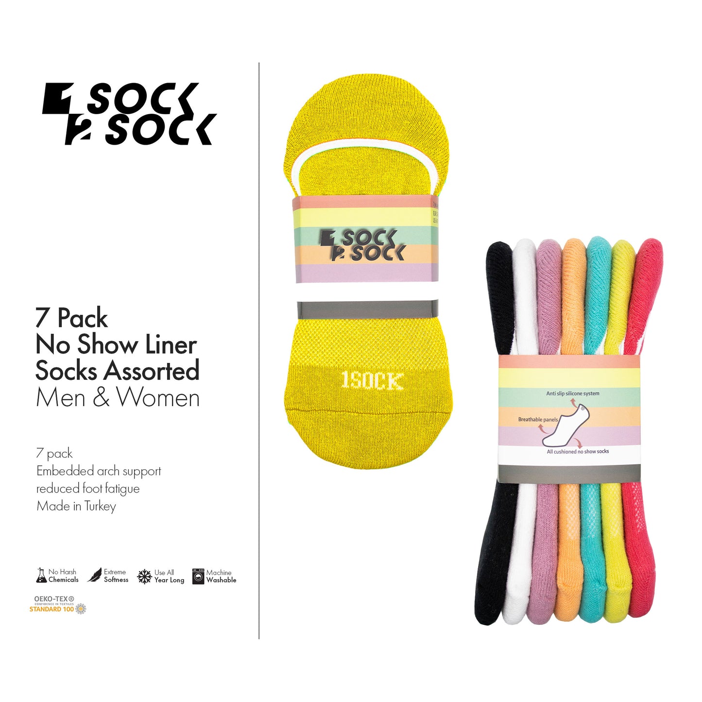 7 PACK NO SHOW LINER SOCKS ASSORTED