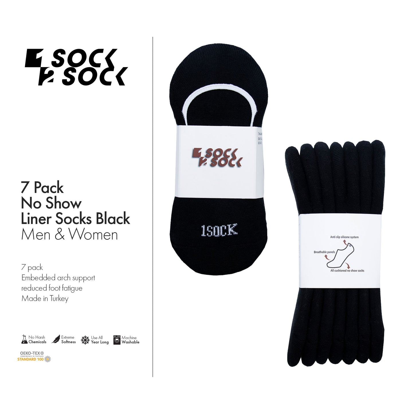 7 PACK NO SHOW LINER SOCKS BLACK